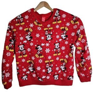 Disney Christmas Sweater Women's 2XL‎ Mickey Mouse Snowflake Pullover Red